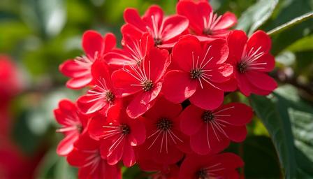 Vibrant red flowering gum blossoms against green foliage